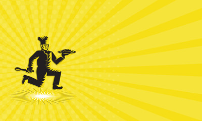 Business card Chef Cook Serve Plate Running Retro