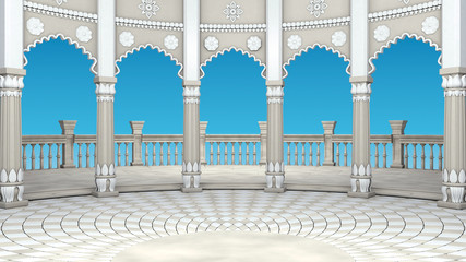 Indian Classic Columns Interior. 3d rendering