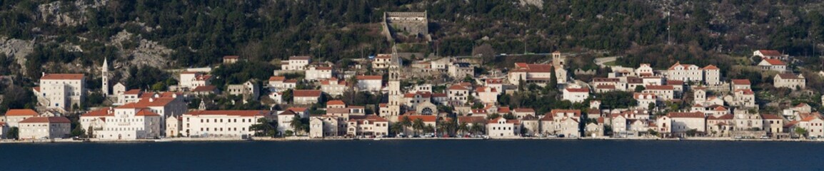 Fototapeta na wymiar Panoramic view of city Perast in Montenegro Kotor bay