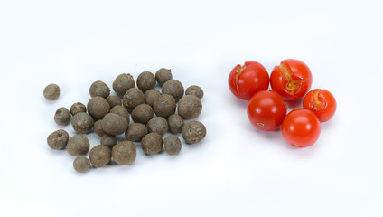 Air potatoes,a vine fruits (Dioscorea bulbifera) and winter cherry plant or Jerusalem cherry (Solanum Pseudocapsicum), ornamental plant for Christmas