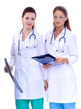 Two woman nurse watching X Ray image