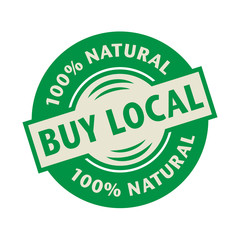 Stamp or label with the text Buy local, Natural