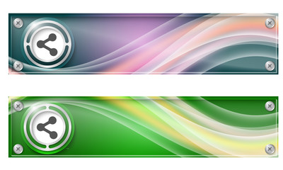 Set of two banners with colored rainbow and share symbol