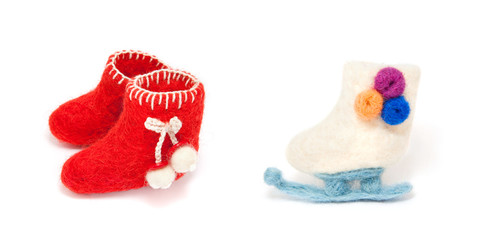 Christmas decoration red toy skate boots made with wool