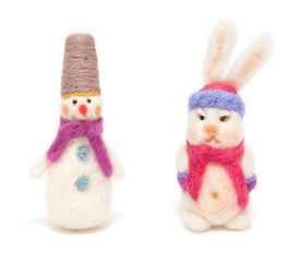 Christmas decoration toy snowman and rabbit made ​​of wool