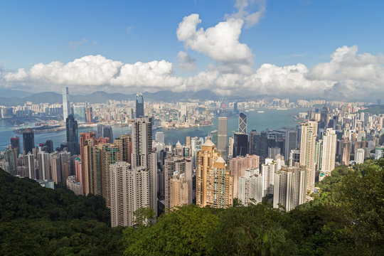 Hong Kong's skyline viewed from the Victoria Peak in daylight.