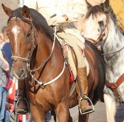 cowboy with leather boots  riding the horse