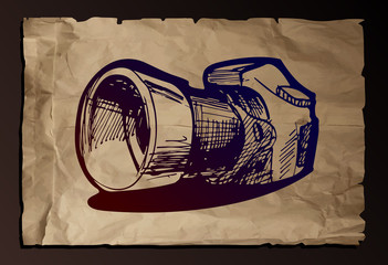 illustration of camera on old paper background.