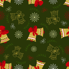 Cute seamless doodle pattern with Christmas bell. Christmas and New Year wallpaper, background, textile, wrapper.