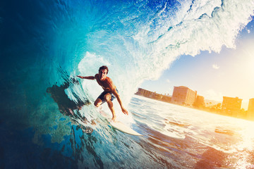 Surfer on Blue Ocean Wave - 96991158