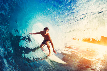 Fototapeta Surfer on Blue Ocean Wave obraz