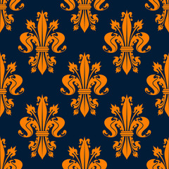 Fototapeta premium Blue and orange fleur-de-lis seamless pattern