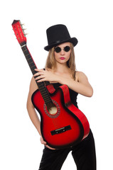 Obraz premium Young woman guitar player isolated on white