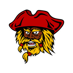 Cartoon bearded pirate captain in red hat