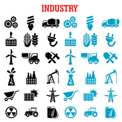 Industrial and energy flat icons set