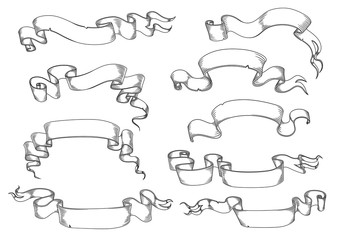 Antique papaer scrolls and ribbon banners