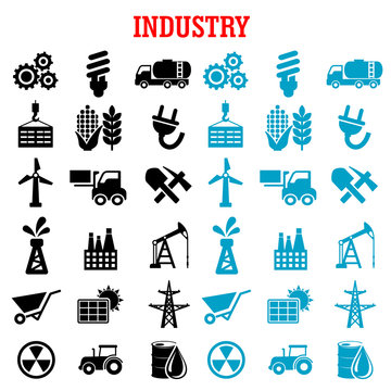 Industrial and energy flat icons set