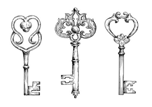 Sketches of vintage keys or skeletons