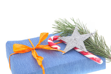 Christmas gifts and decor on white background