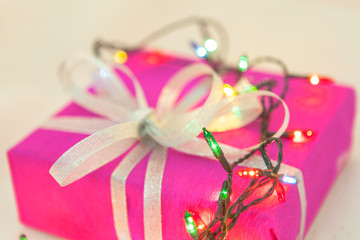 Christmas lights and packaged gift