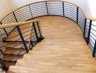 wood and steel stairway in the modern building