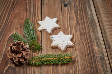 Christmas cookies and fir branch