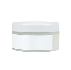 Cream container on white background