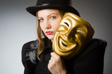 Woman with mask in funny concept