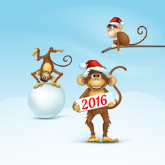 2016 Happy New Year of the Chinese Calendar Monkey Christmas Card Vector