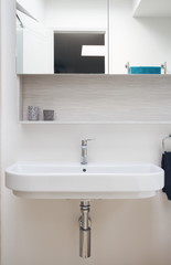 Close up of a wall hung vanity in luxury bathroom