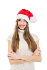 Beautiful Santa girl with arms crossed