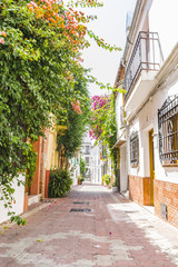 typical Andalusian streets and balconies with flowers in Marbell