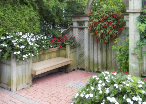 Backyard or English Garden, wood and flowers