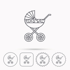 Pram icon. Newborn stroller sign.
