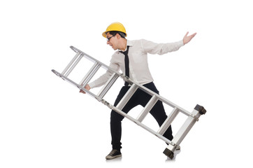 Construction worker in funny concept on white