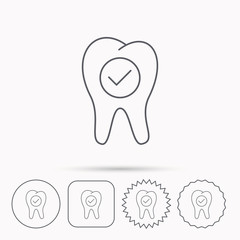 Check tooth icon. Stomatology sign.