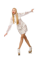 Woman wearing white dress isolated on white