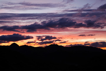 Sunrise and the silhouette of the mountain