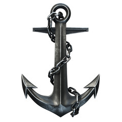 Black iron anchor on black background. 3d render