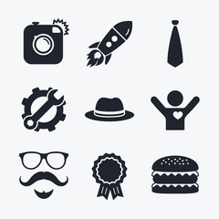 Hipster photo camera icon. Glasses symbol.