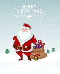 Merry Christmas Santa Claus card with snowfall