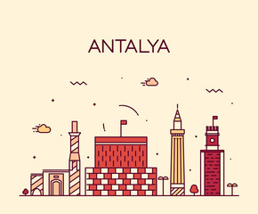 Fototapeta premium Styl liniowy ilustracji wektorowych panoramę Antalyi