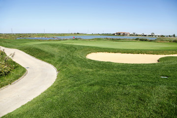 Sand bunker on the golf course