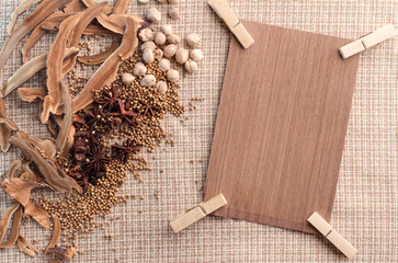 Herbs and Spices with copy space over fabric background.jpg