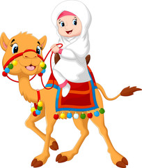 Illustration of Arab girl riding a camel