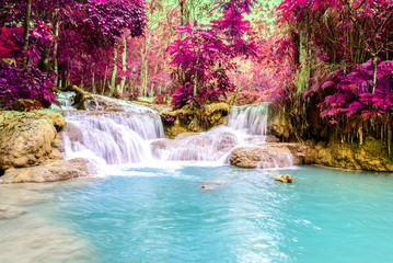Rainforest waterfall, Tat Kuang Si Waterfall at Luang Prabang, Loas.