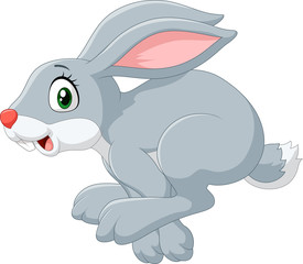 Naklejka premium Cartoon happy bunny jumping isolated on white background