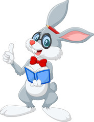 Cartoon smart rabbit thinking isolated on white background 