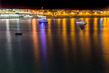 Night view of harbor on the Adriatic sea