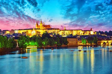 Fototapeta premium View of Prague Castle and Charles Bridge-famous historic bridge